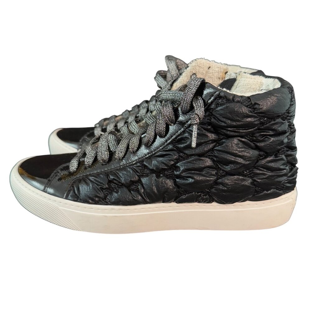 P448 Women's Black Puffer Skate High-Top Sneaker Patent Leather Zipper 37 NWOB